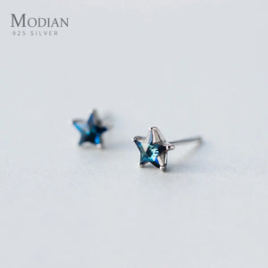 925 Silver Stars Crystal Stud Earrings Women Jewelry Gift