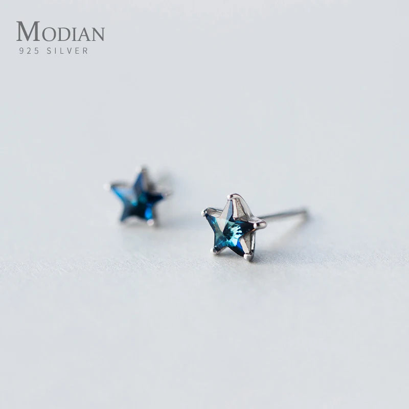 925 Silver Stars Crystal Stud Earrings Women Jewelry Gift