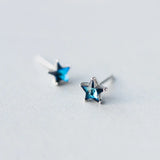 925 Silver Stars Crystal Stud Earrings Women Jewelry Gift