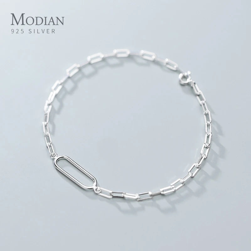 Arrive Stackable Oval Interlock 925 Sterling Silver Bracelet for Women