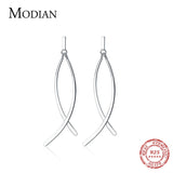 Geometric Cross Line Dangle Earrings 925 Silver