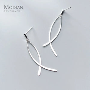 Geometric Cross Line Dangle Earrings 925 Silver