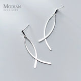 Geometric Cross Line Dangle Earrings 925 Silver