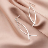 Geometric Cross Line Dangle Earrings 925 Silver