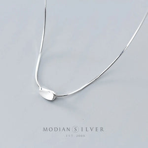 Irregular Square 925 Silver Pendant with Adjustable Chain Necklace