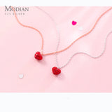 925 Silver Red Heart Pendant Necklace Full Crystal Women's Jewelry