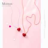 925 Silver Red Heart Pendant Necklace Full Crystal Women's Jewelry
