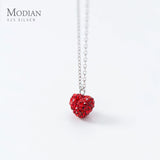 925 Silver Red Heart Pendant Necklace Full Crystal Women's Jewelry