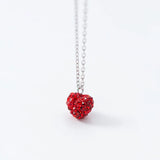 925 Silver Red Heart Pendant Necklace Full Crystal Women's Jewelry