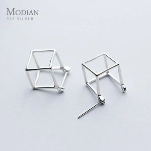 Geometric 3D Cube Studs 925 Sterling Silver Earrings