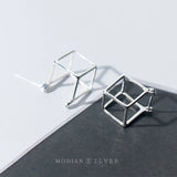 Geometric 3D Cube Studs 925 Sterling Silver Earrings