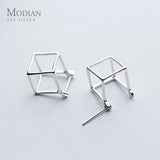 Geometric 3D Cube Studs 925 Sterling Silver Earrings