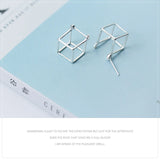 Geometric 3D Cube Studs 925 Sterling Silver Earrings