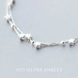 Double Layer Beads Stars Anklet 925 Sterling Silver Foot Leg Chain Link Jewelry