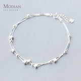 Double Layer Beads Stars Anklet 925 Sterling Silver Foot Leg Chain Link Jewelry