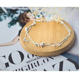 Double Layer Beads Stars Anklet 925 Sterling Silver Foot Leg Chain Link Jewelry