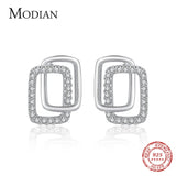 925 Silver Double Geometric Stud Earrings Clear CZ Fine Jewelry