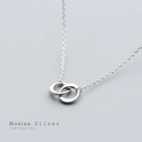 Geometric Round Interlock Silver Pendant Necklace for Women