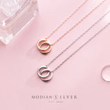 Geometric Round Interlock Silver Pendant Necklace for Women