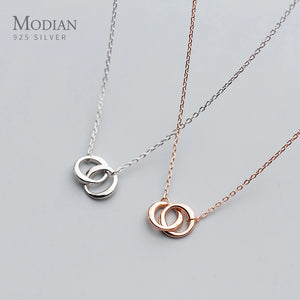 Geometric Round Interlock Silver Pendant Necklace for Women