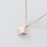 Luminous CZ Snowflake Silver Pendant Necklace for Women