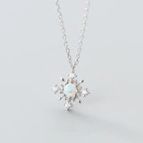 Luminous CZ Snowflake Silver Pendant Necklace for Women