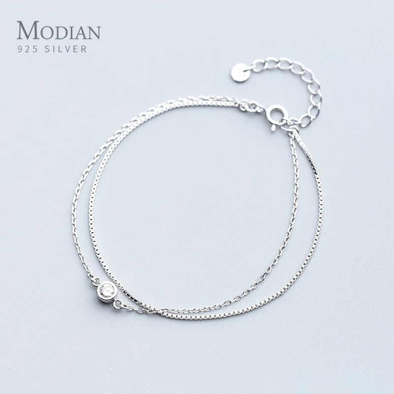 Luminous Clear CZ Double Layer Bracelet 925 Sterling Silver Fine Jewelry