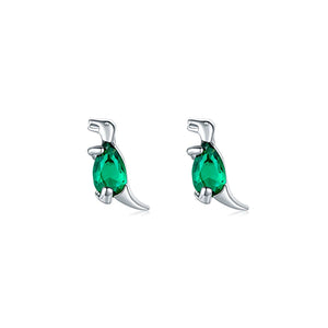 925 Silver Crystal T-Rex Stud Earrings Girls Dinosaur Jewelry