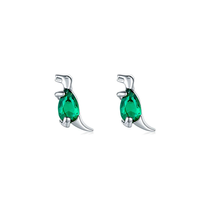 925 Silver Crystal T-Rex Stud Earrings Girls Dinosaur Jewelry