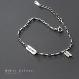 925 Silver Engraved Letter Geometric Oval Bracelet Women Adjustable Jewelry