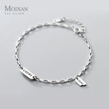 925 Silver Engraved Letter Geometric Oval Bracelet Women Adjustable Jewelry