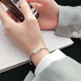 925 Silver Engraved Letter Geometric Oval Bracelet Women Adjustable Jewelry