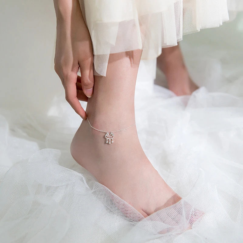 925 Silver Light Beads Hollow Out Long Life Anklet for Women