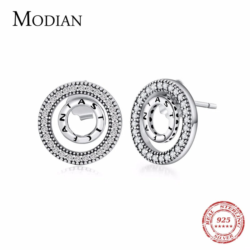 925 Silver Double Round Stud Earrings for Women Wedding Jewelry