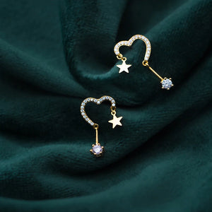 925 Silver Stars Hearts Swing Zircon Earrings