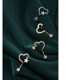 925 Silver Stars Hearts Swing Zircon Earrings