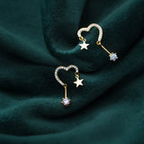 925 Silver Stars Hearts Swing Zircon Earrings
