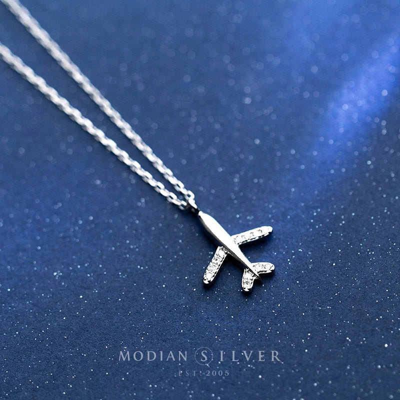 Sterling Silver Tiny Hope Plane Necklace for Women
