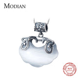 Sterling Silver Longevity Lock Opal Pendant Necklace Ethnic Style Fine Jewelry