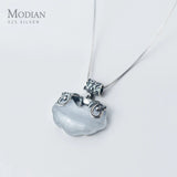 Sterling Silver Longevity Lock Opal Pendant Necklace Ethnic Style Fine Jewelry