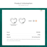 925 Silver Hearts CZ Stud Earrings Rose Ear Women Jewelry