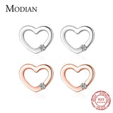 925 Silver Hearts CZ Stud Earrings Rose Ear Women Jewelry