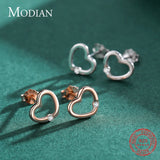 925 Silver Hearts CZ Stud Earrings Rose Ear Women Jewelry