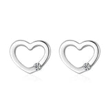 925 Silver Hearts CZ Stud Earrings Rose Ear Women Jewelry