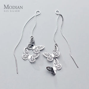 925 Silver Butterfly Drop Earrings Japanese Style Fine Jewelry
