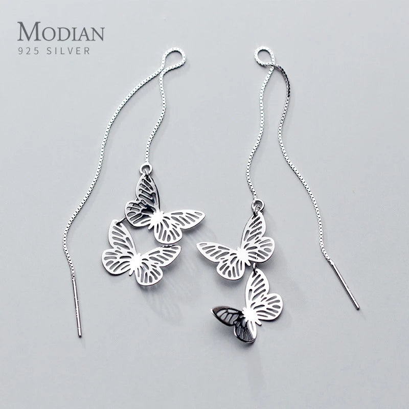 925 Silver Butterfly Drop Earrings Japanese Style Fine Jewelry