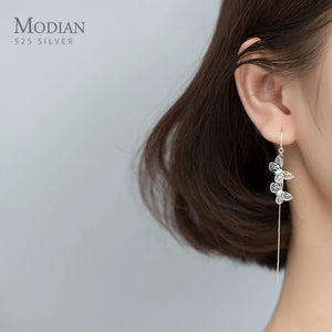 925 Silver Butterfly Drop Earrings Japanese Style Fine Jewelry