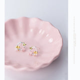 Opal Flower Stud Earrings 925 Silver Ear Pins