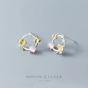 Opal Flower Stud Earrings 925 Silver Ear Pins