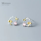 Opal Flower Stud Earrings 925 Silver Ear Pins